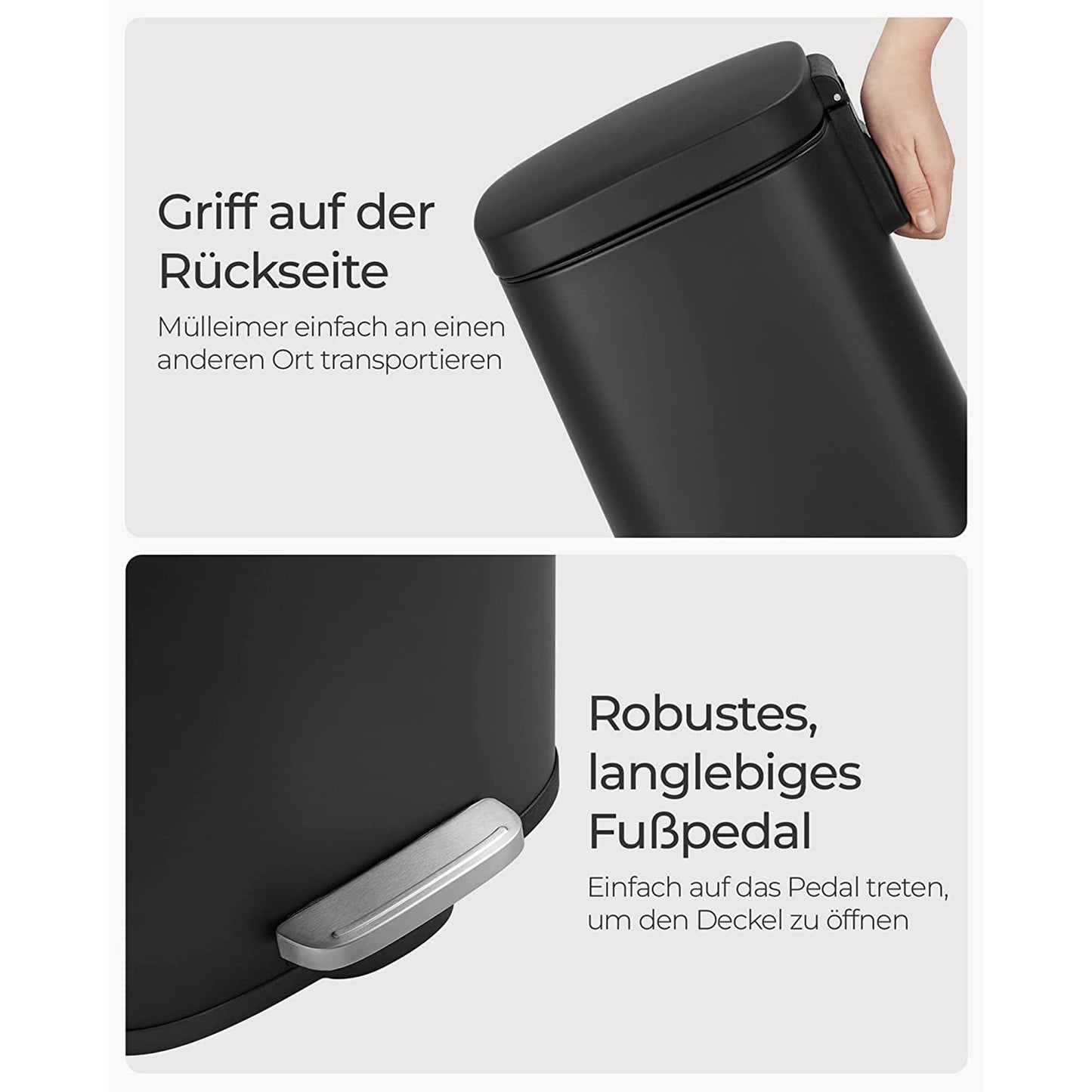 Mülleimer 2 Fächer, Doppelmülleimer, 2x15 L, Abfalleimer, Mülleimer Trennsystem, mit Deckel, inklusive 15 Müllbeutel, Schwarz, SONGMICS, 6