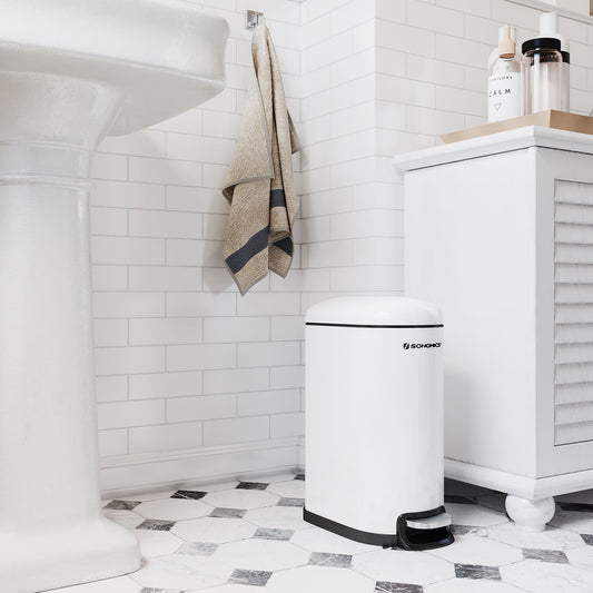 Mülleimer, Abfalleimer, 10L, Mülleimer Bad, Deckel, Treteimer für Toilette, kompakt, kleiner Raum, Weiß, SONGMICS, 3