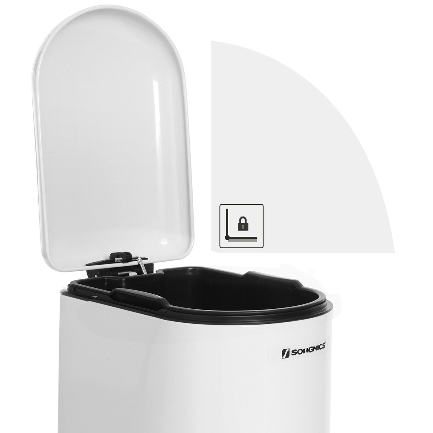 Mülleimer, Abfalleimer, 10L, Mülleimer Bad, Deckel, Treteimer für Toilette, kompakt, kleiner Raum, Weiß, SONGMICS, 4