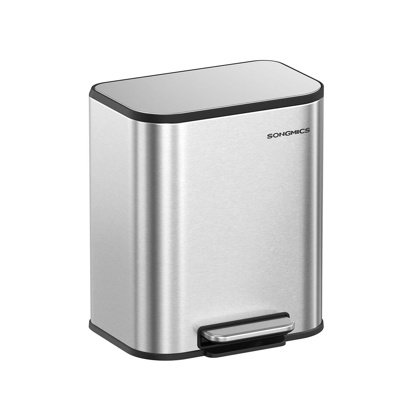 Mülleimer, 20 L, Abfalleimer mit Deckel, Mülleimer Küche, Tretmülleimer, Stahl, Softclose, mit Inneneimer, Silber, SONGMICS