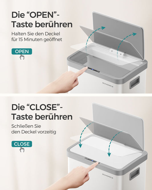 Mülleimer, 68L, Mülleimer Groß, Abfalleimer mit Deckel, mit automatischer Soft-Close, 15 Müllbeutel enthalten, Weiß, SONGMICS, 2