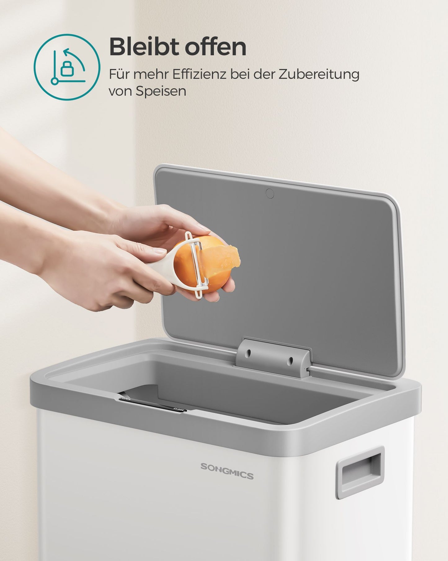 Mülleimer, 68L, Mülleimer Groß, Abfalleimer mit Deckel, mit automatischer Soft-Close, 15 Müllbeutel enthalten, Weiß, SONGMICS, 3