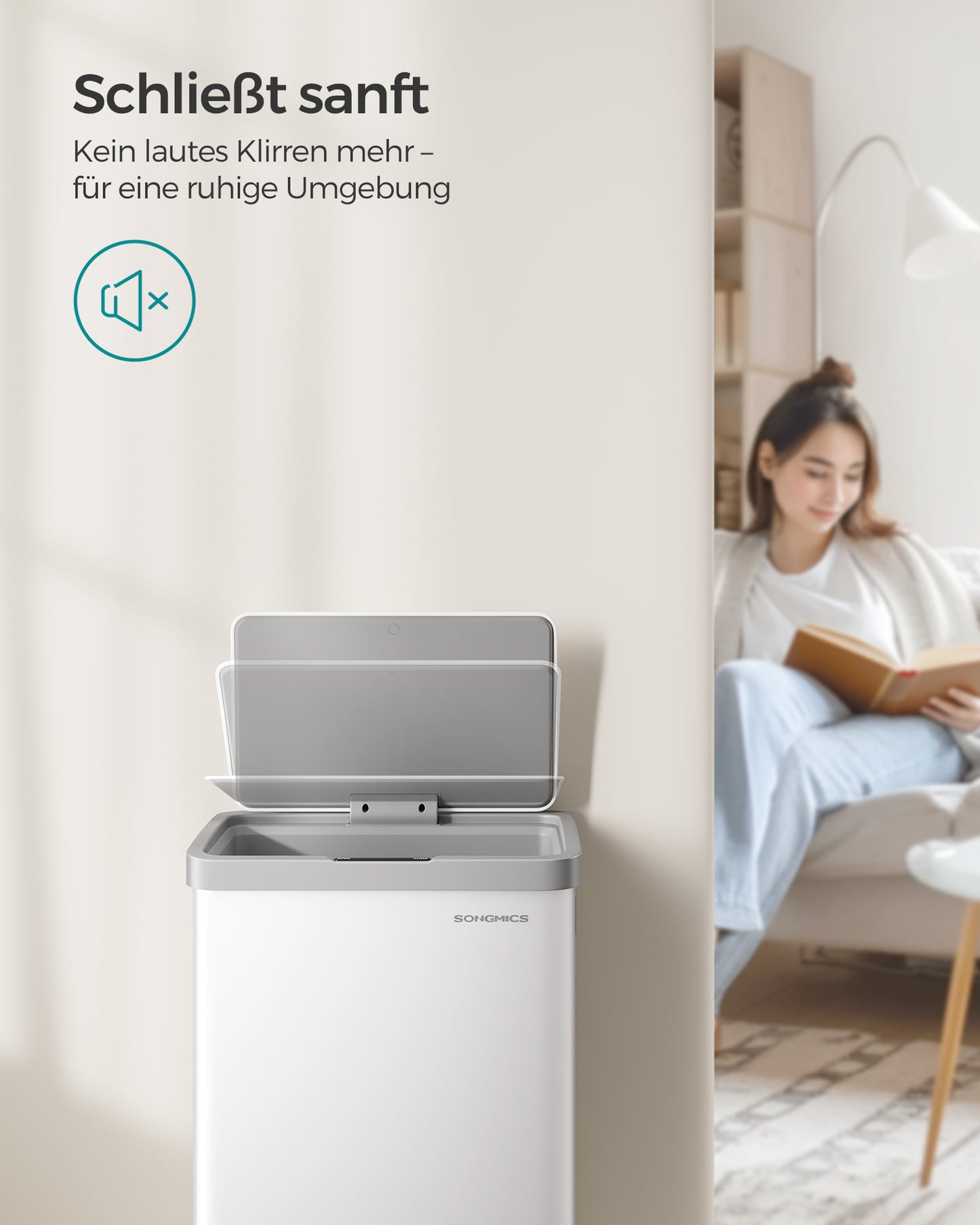 Mülleimer, 68L, Mülleimer Groß, Abfalleimer mit Deckel, mit automatischer Soft-Close, 15 Müllbeutel enthalten, Weiß, SONGMICS, 4