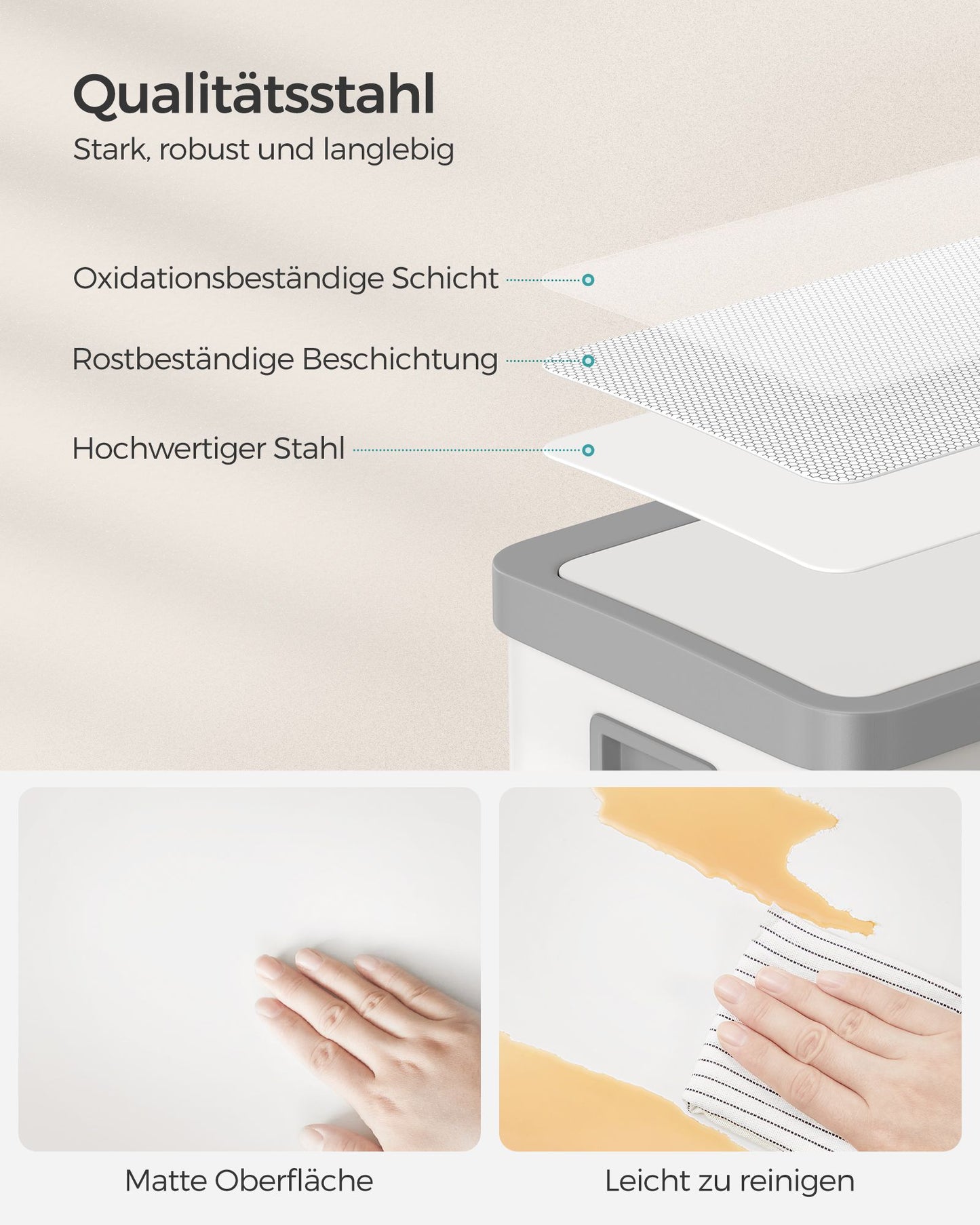 Mülleimer, 68L, Mülleimer Groß, Abfalleimer mit Deckel, mit automatischer Soft-Close, 15 Müllbeutel enthalten, Weiß, SONGMICS, 6