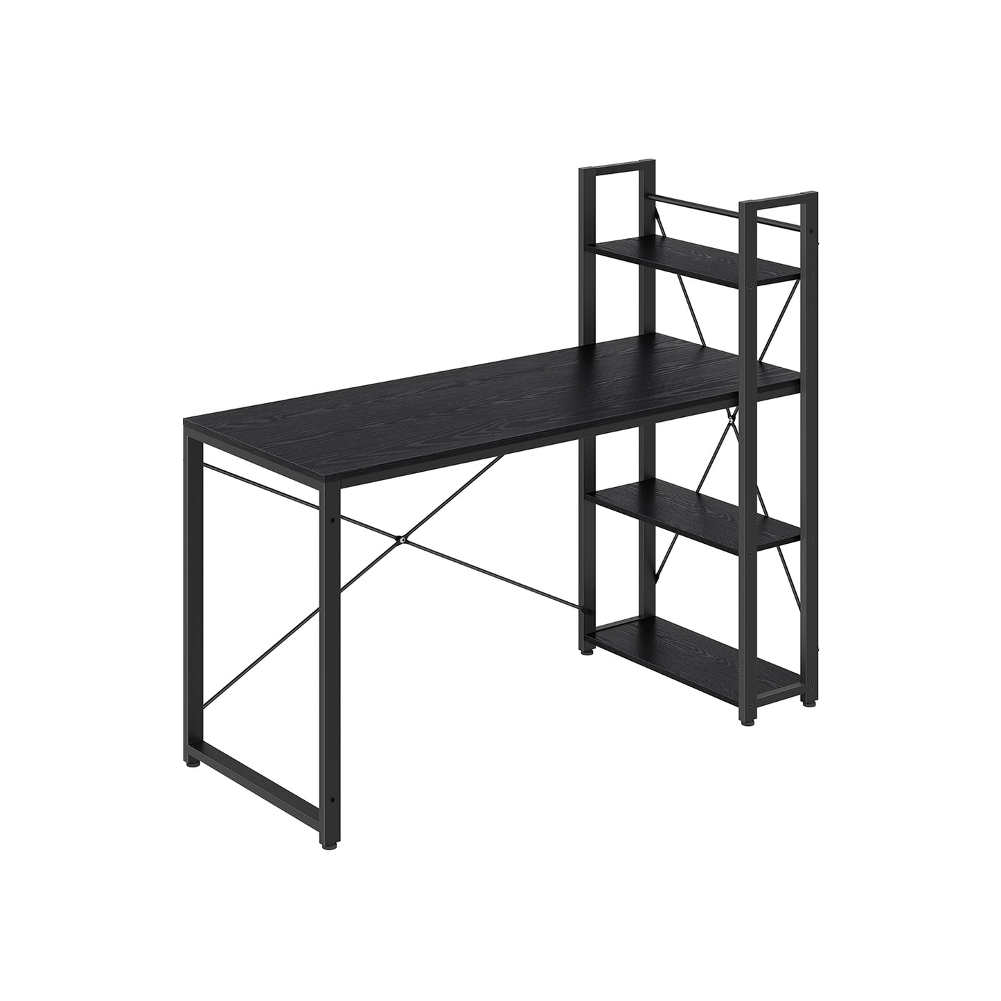 Schreibtisch, PC-Tisch, Computertisch, mit Regalböden rechts oder Links, 137,2 cm breiter Bürotisch, Schwarz, Vasagle, 1