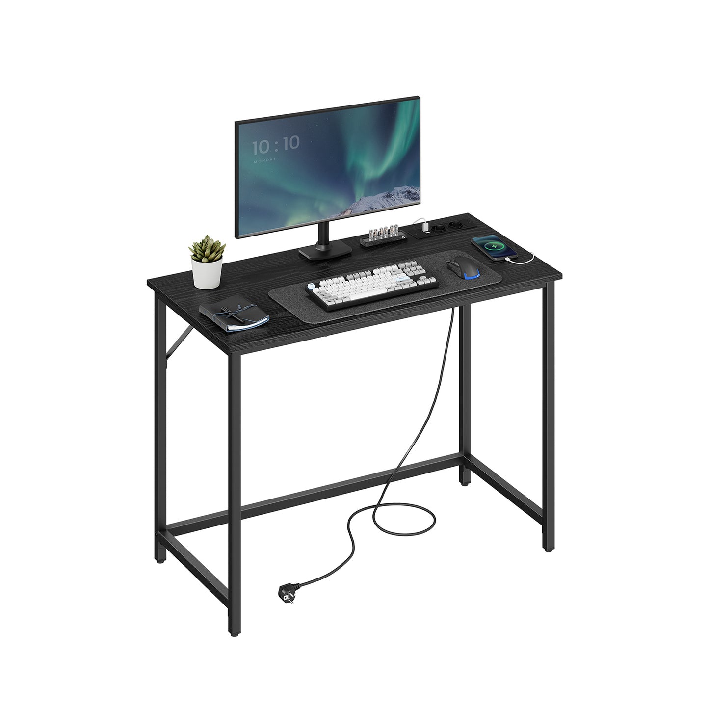 Schreibtisch, Gaming Schreibtisch, mit LED-Beleuchtung, PC-Tisch, Steckdosenleiste, Computertisch, Schwarz, Vasagle, 1