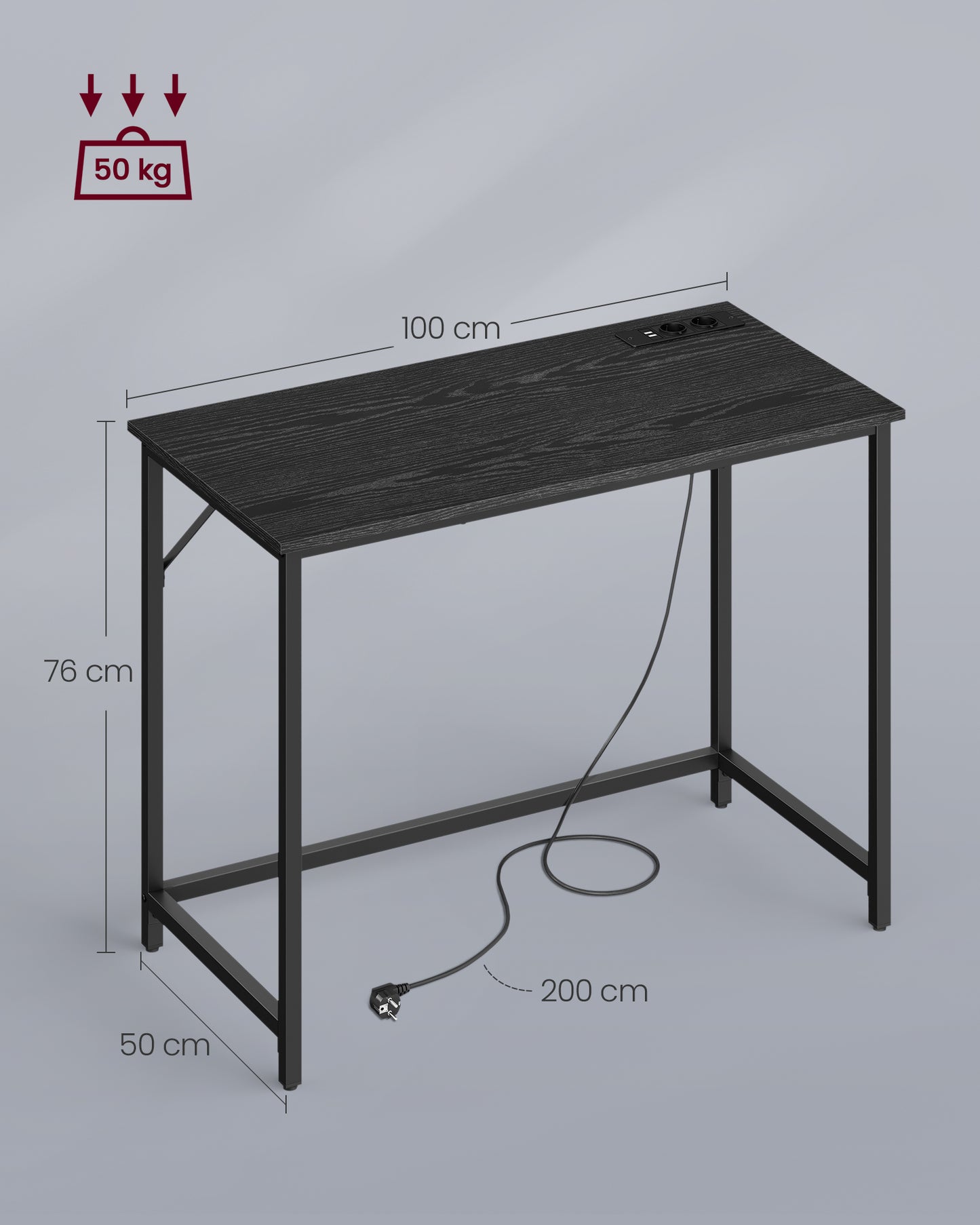 Schreibtisch, Gaming Schreibtisch, mit LED-Beleuchtung, PC-Tisch, Steckdosenleiste, Computertisch, Schwarz, Vasagle, 7