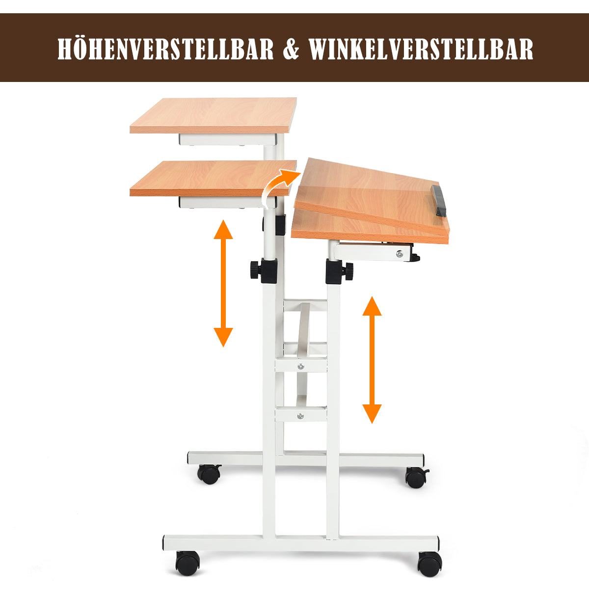 Laptoptisch, Laptoptisch Höhenverstellbar, Mobiler Laptoptisch, Stehpult, Kippbarer Oberfläche Stehtisch, Costway, 3