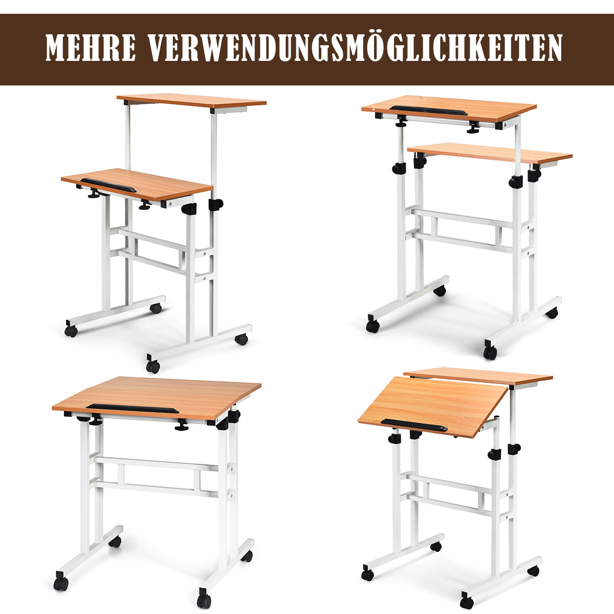 Laptoptisch, Laptoptisch Höhenverstellbar, Mobiler Laptoptisch, Stehpult, Kippbarer Oberfläche Stehtisch, Costway, 4