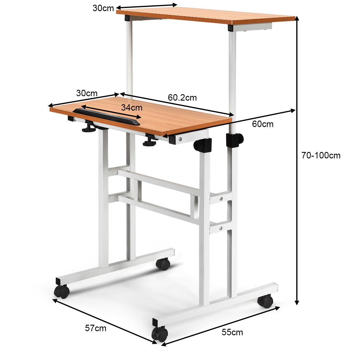 Laptoptisch, Laptoptisch Höhenverstellbar, Mobiler Laptoptisch, Stehpult, Kippbarer Oberfläche Stehtisch, Costway, 7