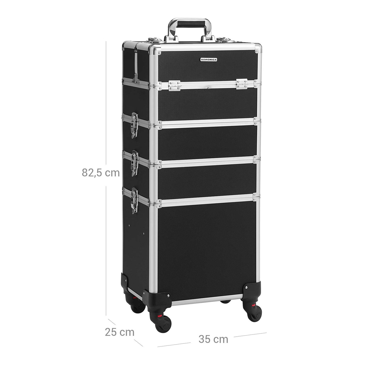 SONGMICS - Kosmetik Koffer, 4-in-1, Kosmetikkoffer, Trolley, Schminkkoffer Profi, groß, Friseurkoffer, mit Rollen,schwarz, 8