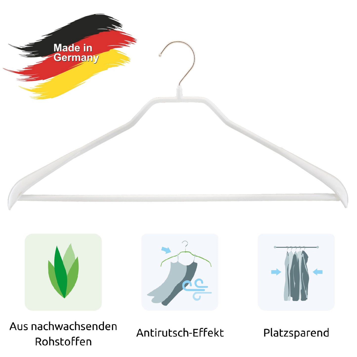 Kleiderbügel, 10er, mit Schulterverbreiterung, Breite 42 cm, Garderobenbügel, 360° drehbarem Haken, MAWA Bodyform LS - Schwarz, 2