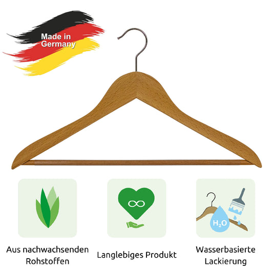 Kleiderbügel Holz, 10er, Kleiderbügel, Breite 45cm, Garderobenbügel, 360° drehbarem Haken, MAWA Business RFS - Buche Natur, 2