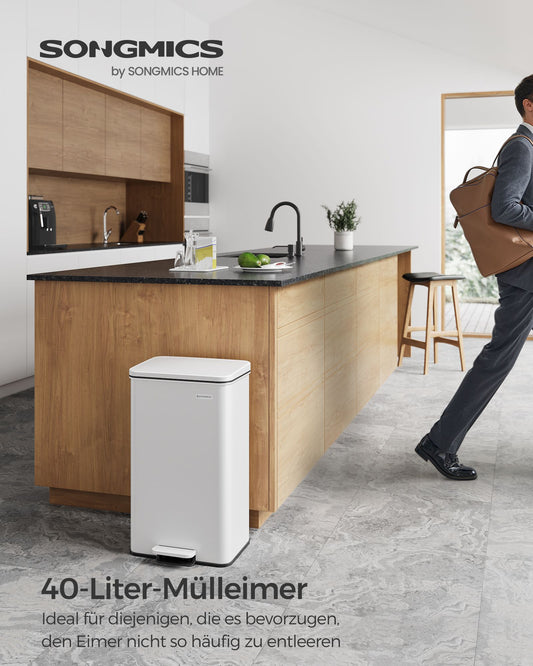 Mülleimer Küche, 40 L, Abfalleimer, Mülleimer mit Deckel, Mülleimer groß, Tretmülleimer, aus Stahl, SONGMICS, 2