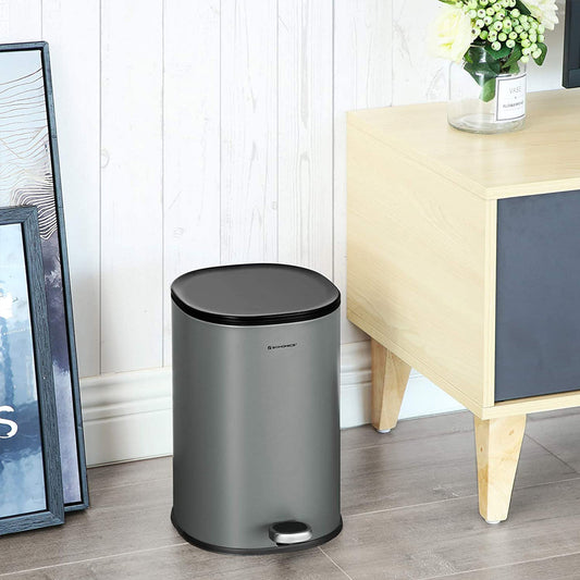 Mülleimer Bad, 5 L, Badezimmer Mülleimer, Kosmetikeimer, Pedal aus Stahl, Inneneimer und Deckel, Grau Schwarz, SONGMICS, 2
