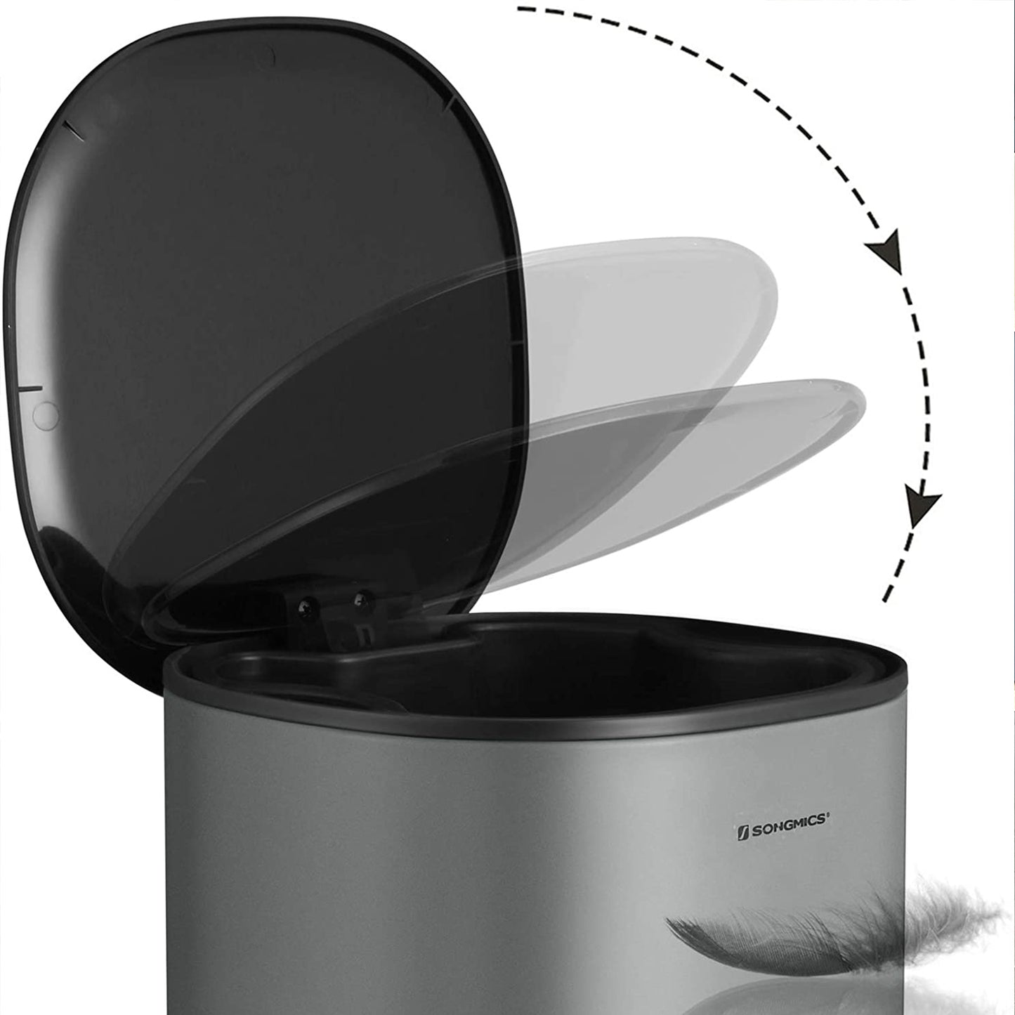 Mülleimer Bad, 5 L, Badezimmer Mülleimer, Kosmetikeimer, Pedal aus Stahl, Inneneimer und Deckel, Grau Schwarz, SONGMICS, 3