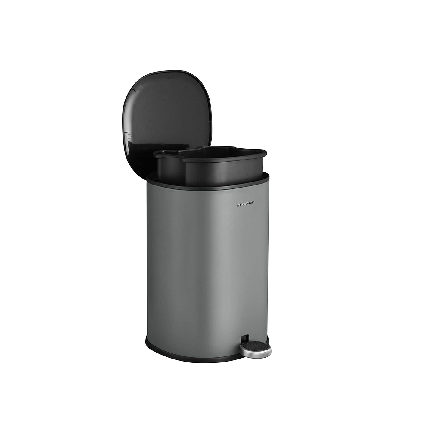 Mülleimer Bad, 5 L, Badezimmer Mülleimer, Kosmetikeimer, Pedal aus Stahl, Inneneimer und Deckel, Grau Schwarz, SONGMICS, 4