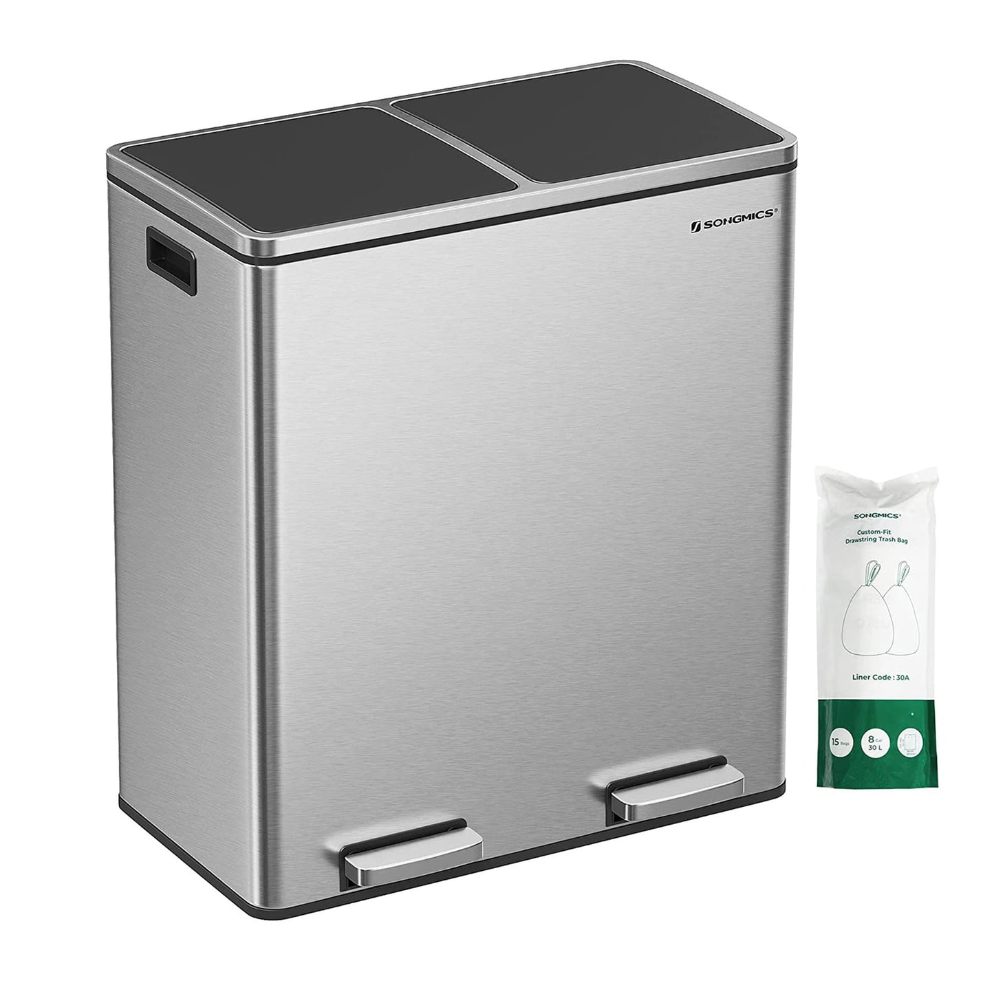 Mülleimer Küche, Mülleimer Küche 60l, mit 2 Inneneimern, großer Mülleimer Küche, Treteimer, mit Fußpedal, Songmics, 1