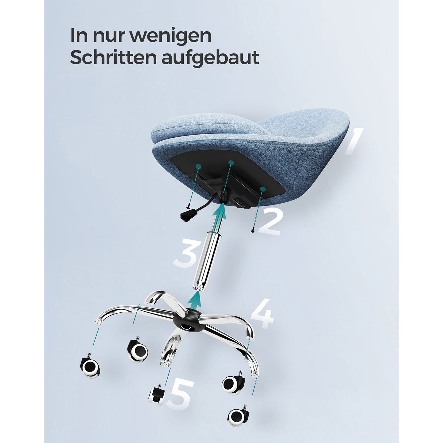 Schreibtischstuhl, Schminkstuhl, Ergonomischer Stuhl, Drehstuhl, höhenverstellbar, bis zu 110kg, Einfache Montage, Blau, Songmics, 1