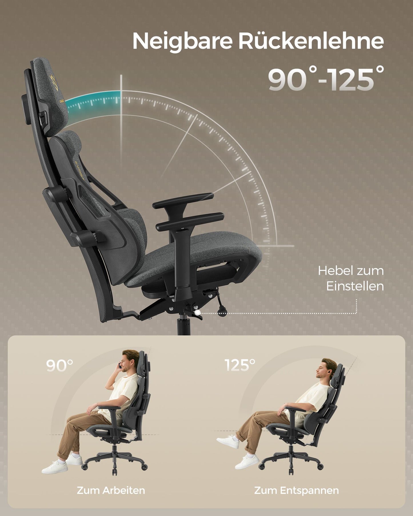 Gaming Stuhl, Gaming Sessel, Ergonomischer Stuhl, Bürostuhl, Neigbare Rückenlehne, H-förmige Rückenstütze, Grau, Songmics, 1