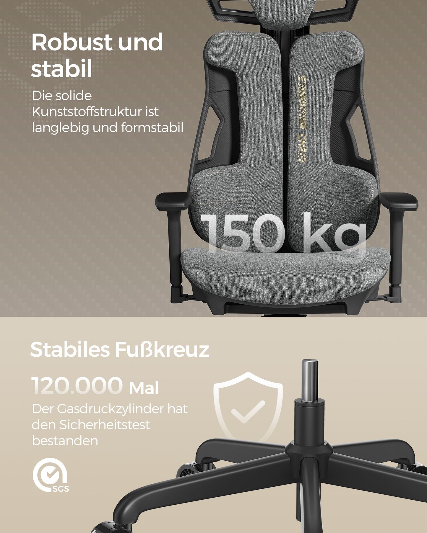 Gaming Stuhl, Gaming Sessel, Ergonomischer Stuhl, Bürostuhl, Neigbare Rückenlehne, H-förmige Rückenstütze, Grau, Songmics, 1