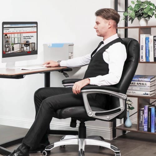 Ergonomischer Bürostuhl, höhenverstellbarer Drehstuhl, Schreibtischstuh, Chefsessel, robust, schwarz