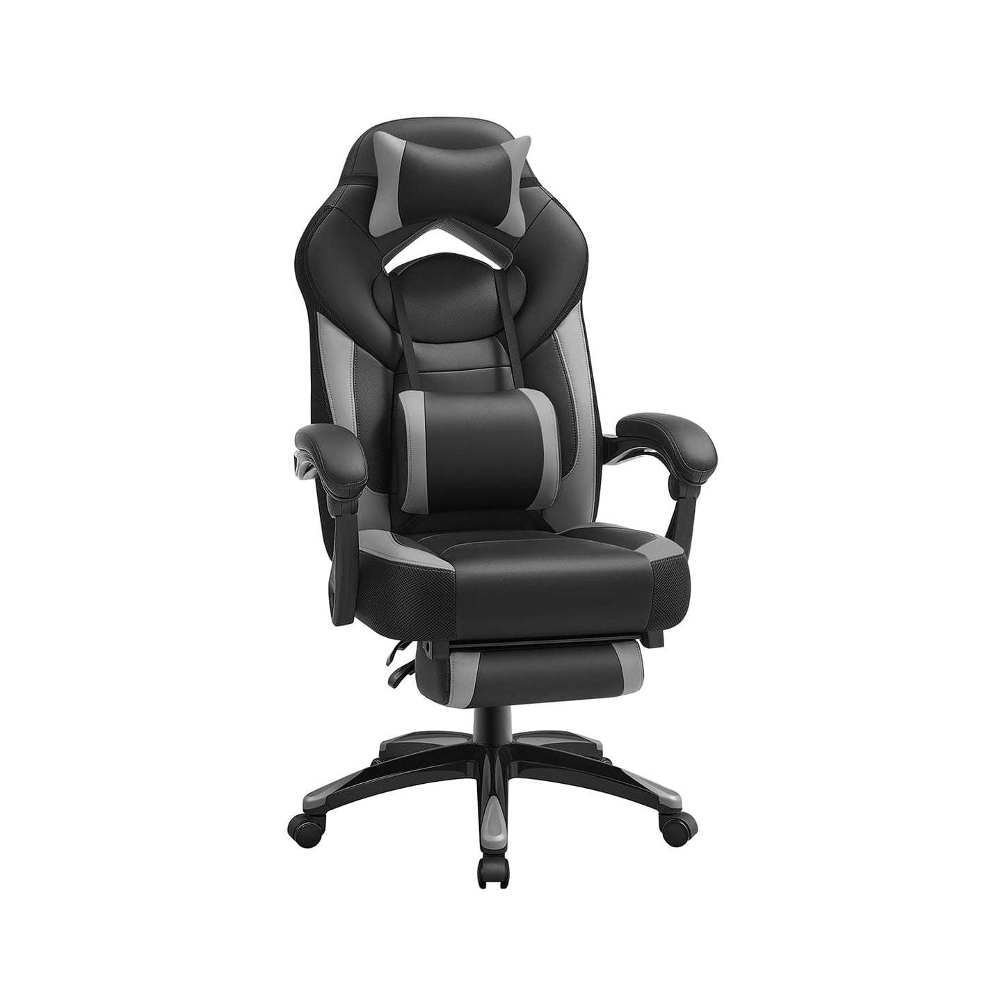 Gaming Stuhl, Gaming Sessel, Schreibtisch Stuhl, Gaming Bürostuhl, Gamingstuhl mit Fußstütze Schwarz-Grau, SONGMICS