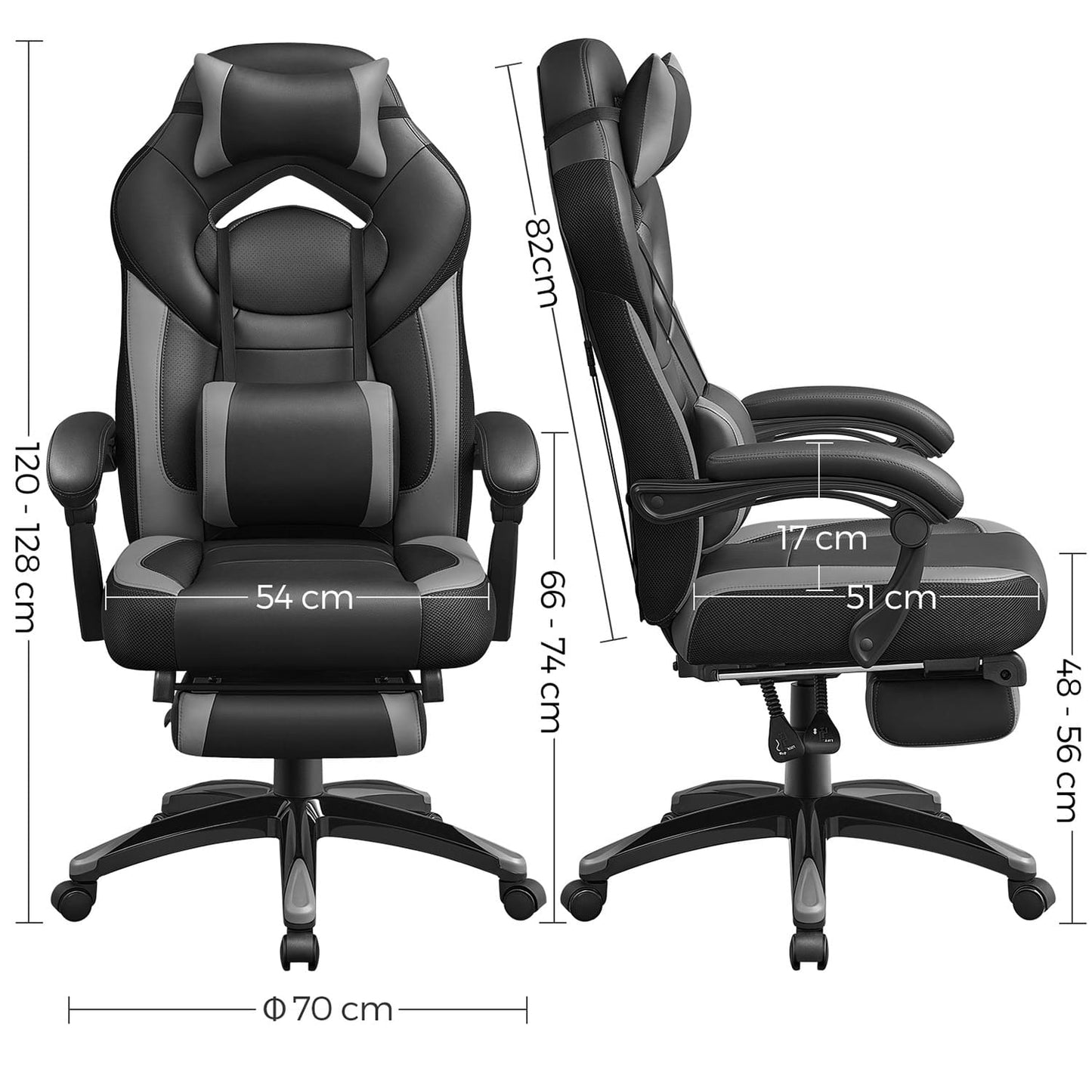 Bürostuhl home, office schreibtischstühle, office stuhl - SONGMICS - Größe: 70 x 64 x (120-128) cm (L x B x H)