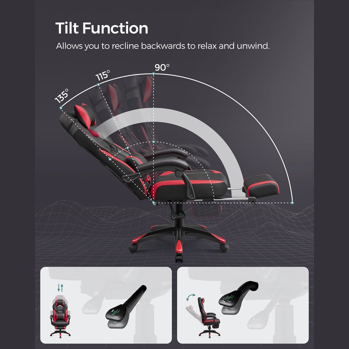 Gaming stuhl, bürostühle kaufen, home office stuhl, gaming stühle, Schwarz Rot - SONGMICS 2