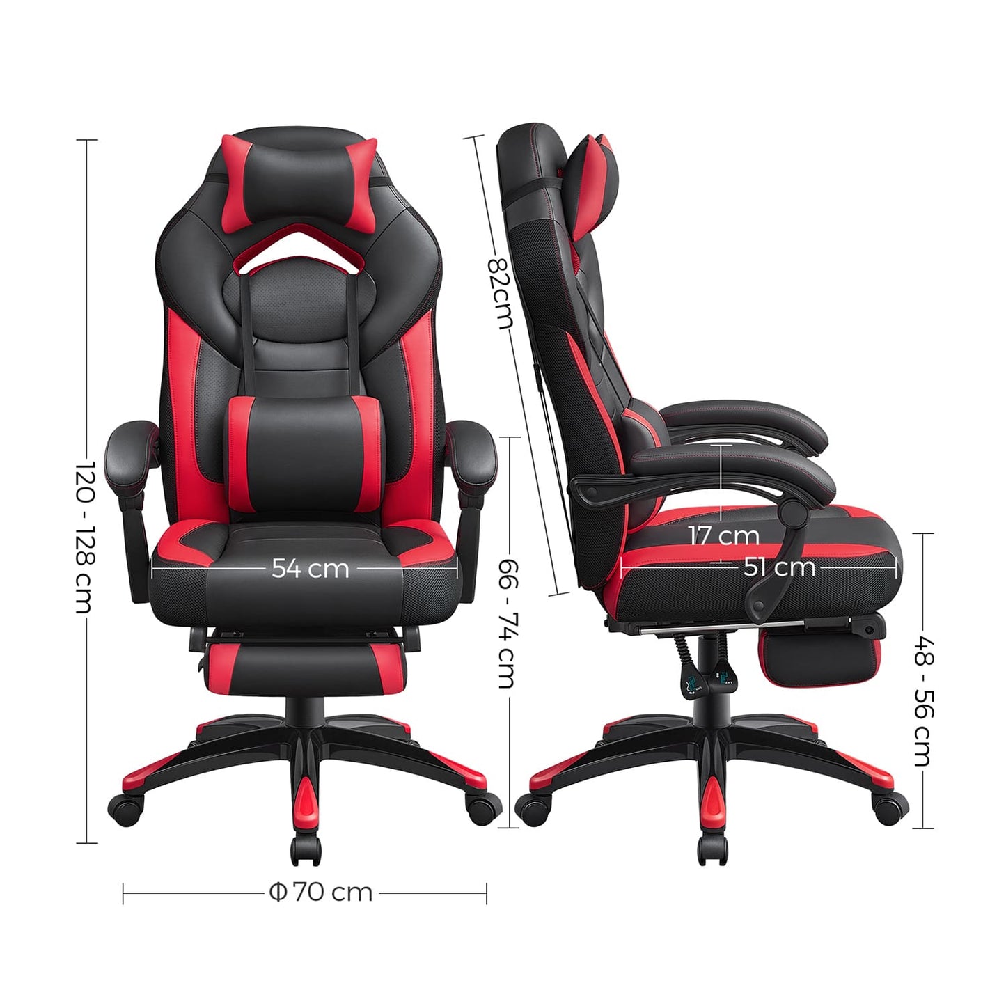 Gaming stuhl, bürostühle kaufen, home office stuhl, gaming stühle, H120-128 cm, Schwarz Rot - SONGMICS