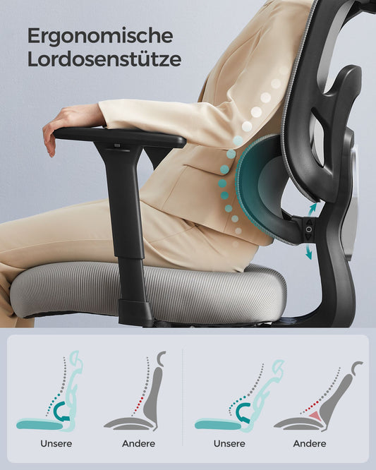 Bürosessel, Schreibtischstuhl, Chefsessel, PC Stuhl, Ergonomischer stuhl, Bürostuhl, hohe Rückenlehne, Grau, Songmics, 1