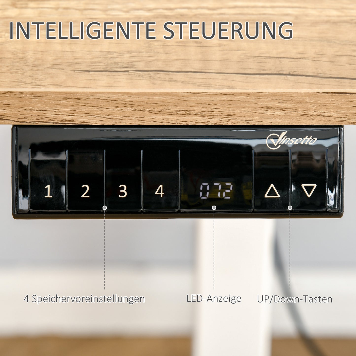 Vinsetto - Computertisch Elektrischer Schreibtisch, Stehschreibtisch, höhenverstellbar, Tischgestell mit Motor, Metall, Natur+Weiß