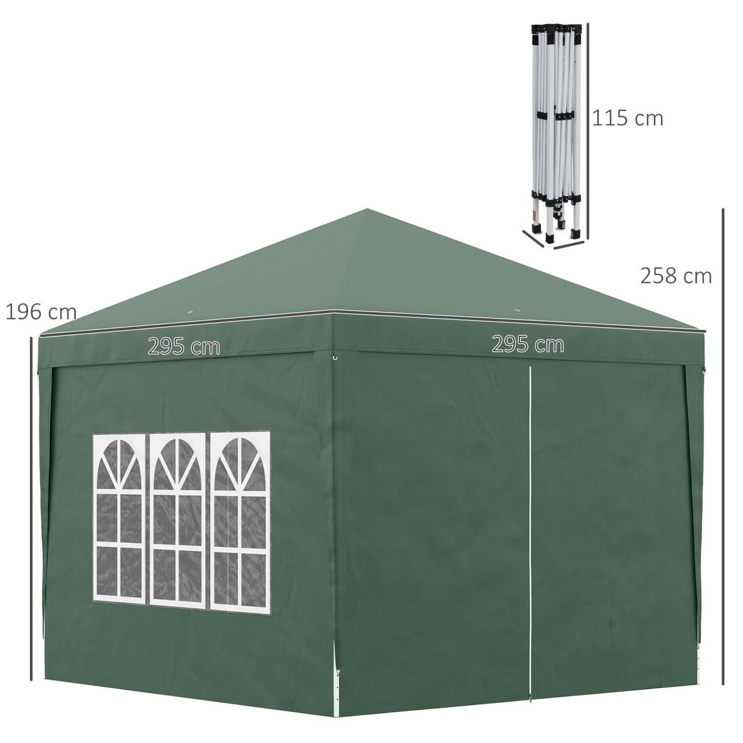 Faltpavillon 3x3, Stabile Zelte, Pavillon mit 4 Seitenwänden, Fenster, Festzelt mit UV-Schutz, Gartenzelt, Grün, Outsunny, 1