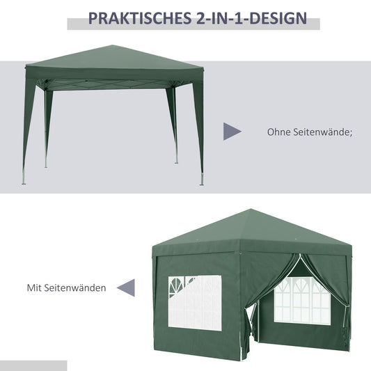 Faltpavillon 3x3, Stabile Zelte, Pavillon mit 4 Seitenwänden, Fenster, Festzelt mit UV-Schutz, Gartenzelt, Grün, Outsunny, 2