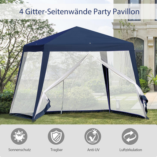Gartenpavillon, Faltpavillon 3x3, Stabile Zelte, Festzelt Partyzelt wetterfest Moskitonetz Blau 3x3m, Outsunny, 2