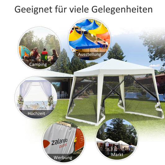 Gartenpavillon Festzelt, Faltpavillon 3x3, Pavillon Faltbar, Partyzelt wetterfest mit Moskitonetz, Cremeweiß, 3x3m, Outsunny, 5