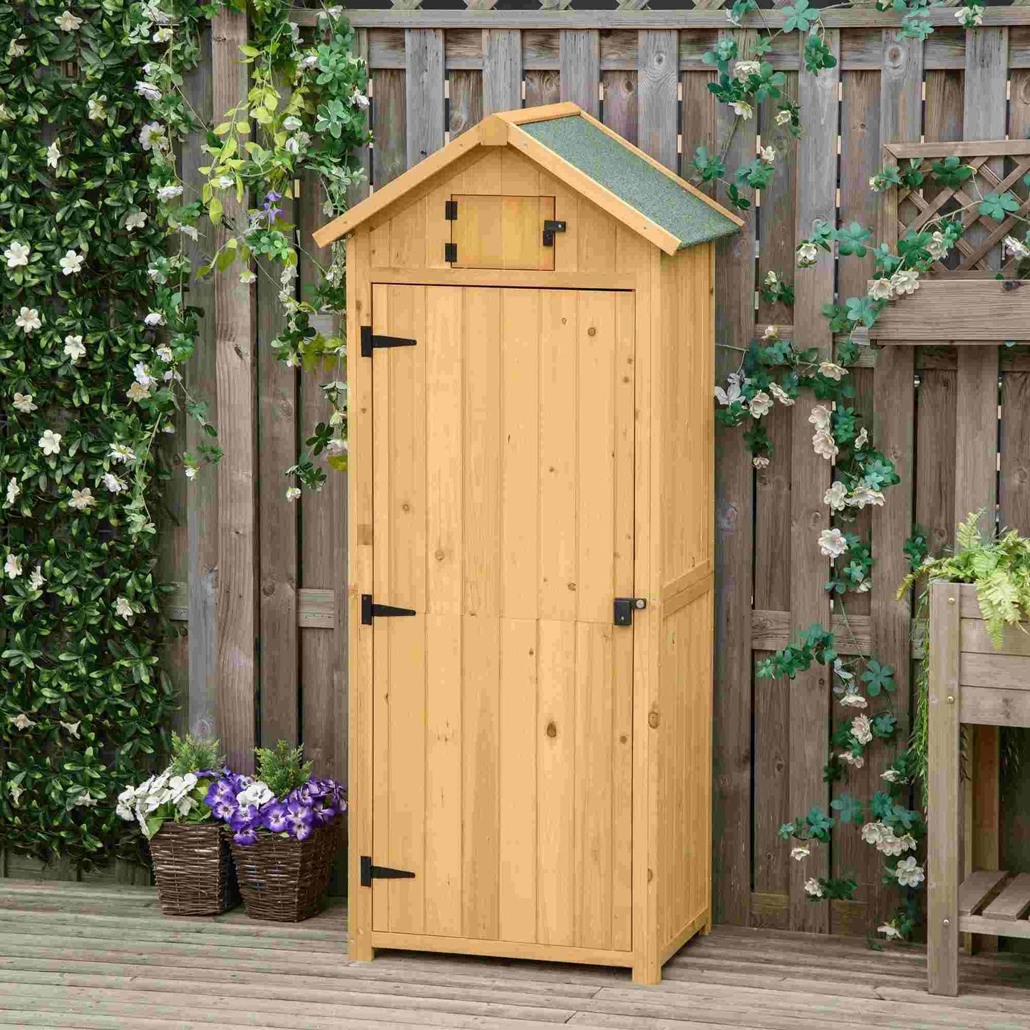 Gartenschrank Holz, Outdoor schrank, Terrassenschrank, Gerätehaus Geräteschuppen mit Fachböden Holz Gelb, Grün, Outsunny