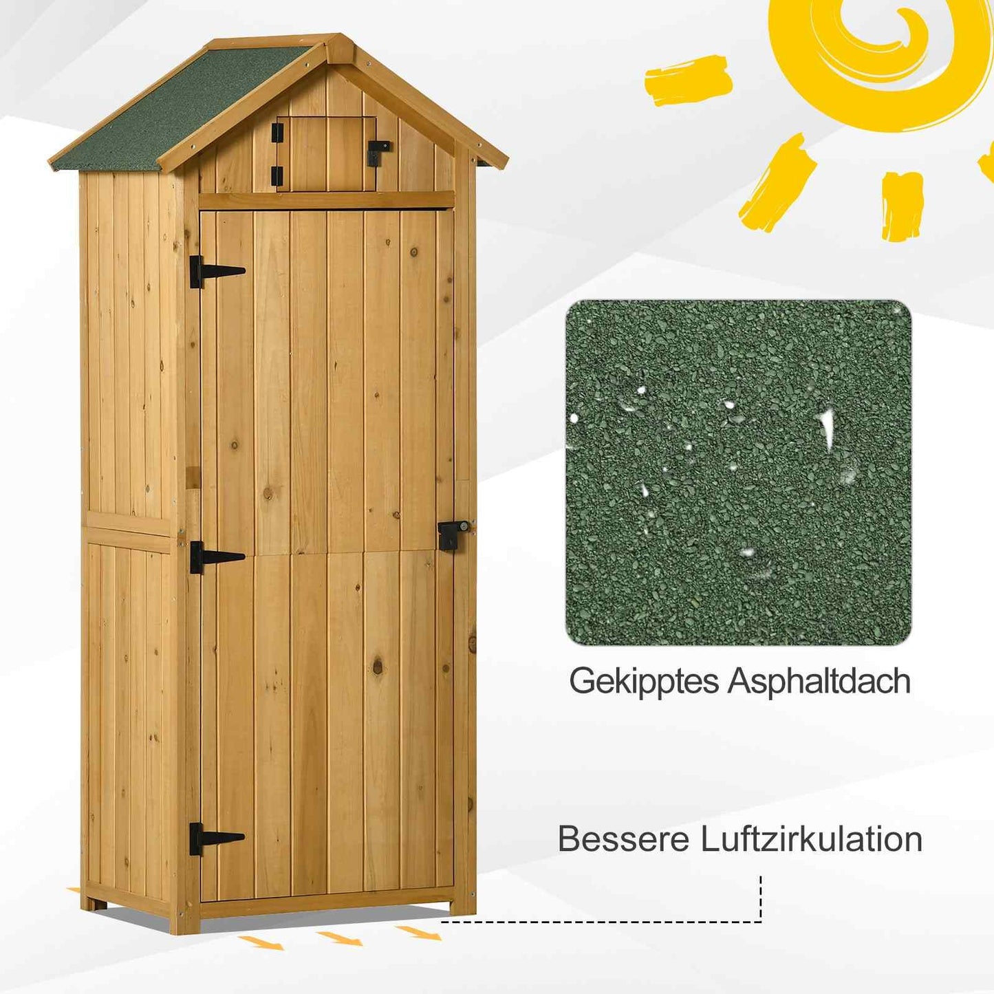 Gartenschrank Holz, Outdoor schrank, Terrassenschrank, Gerätehaus Geräteschuppen mit Fachböden Holz Gelb, Grün, Outsunny, 3