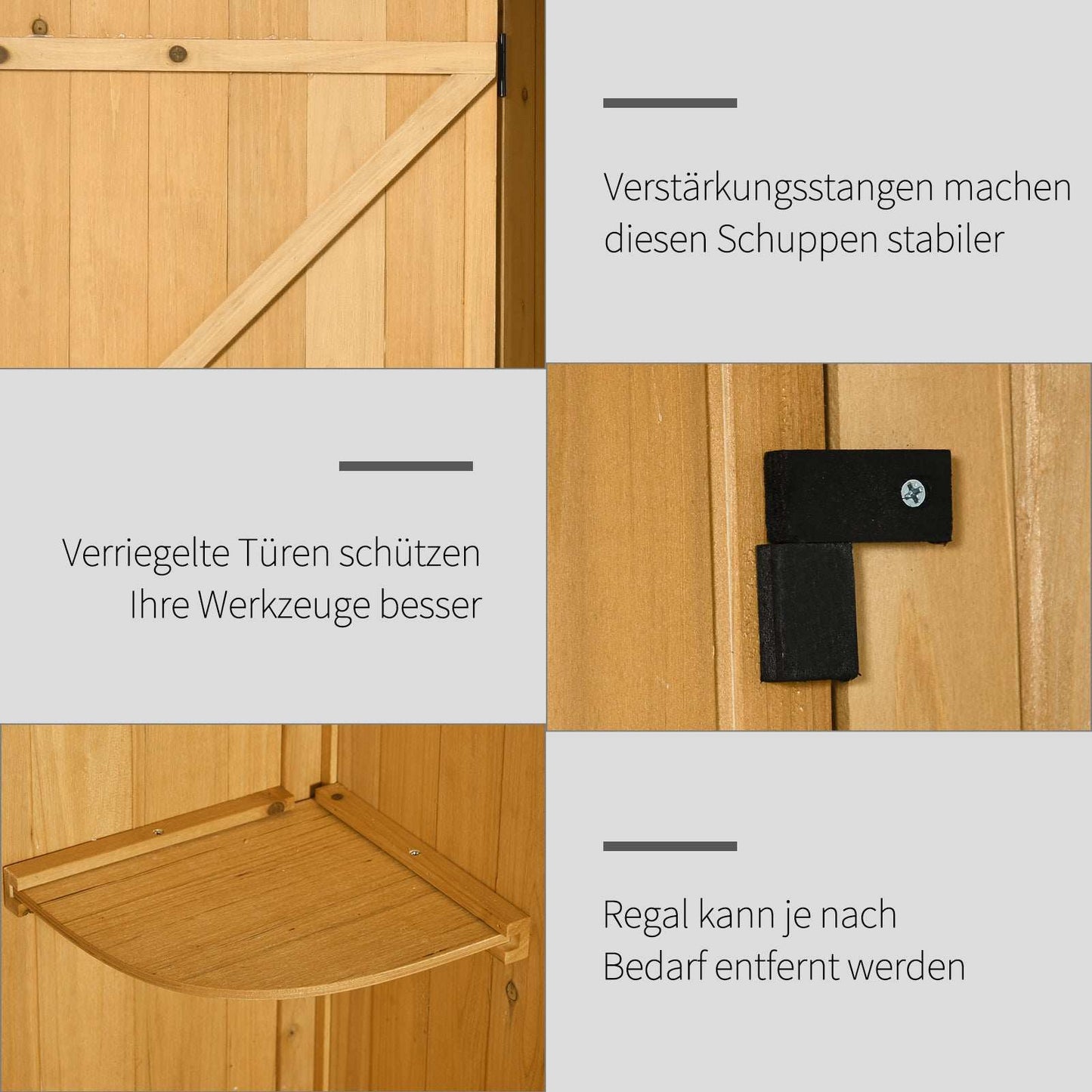 Gartenschrank Holz, Outdoor schrank, Terrassenschrank, Gerätehaus Geräteschuppen mit Fachböden Holz Gelb, Grün, Outsunny, 4
