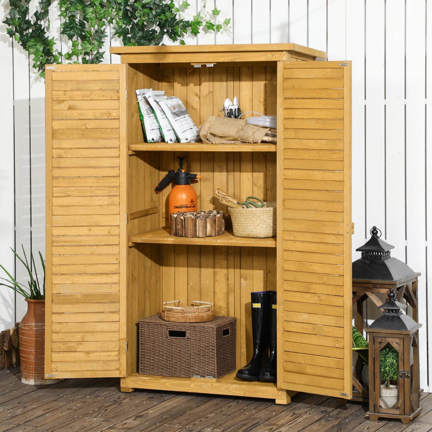 Gartenschrank Holz, Gartenschrank Wetterfest, Outdoor Schrank Wetterfest, Geräteschuppen, Gartenhaus, Outsunny, 1