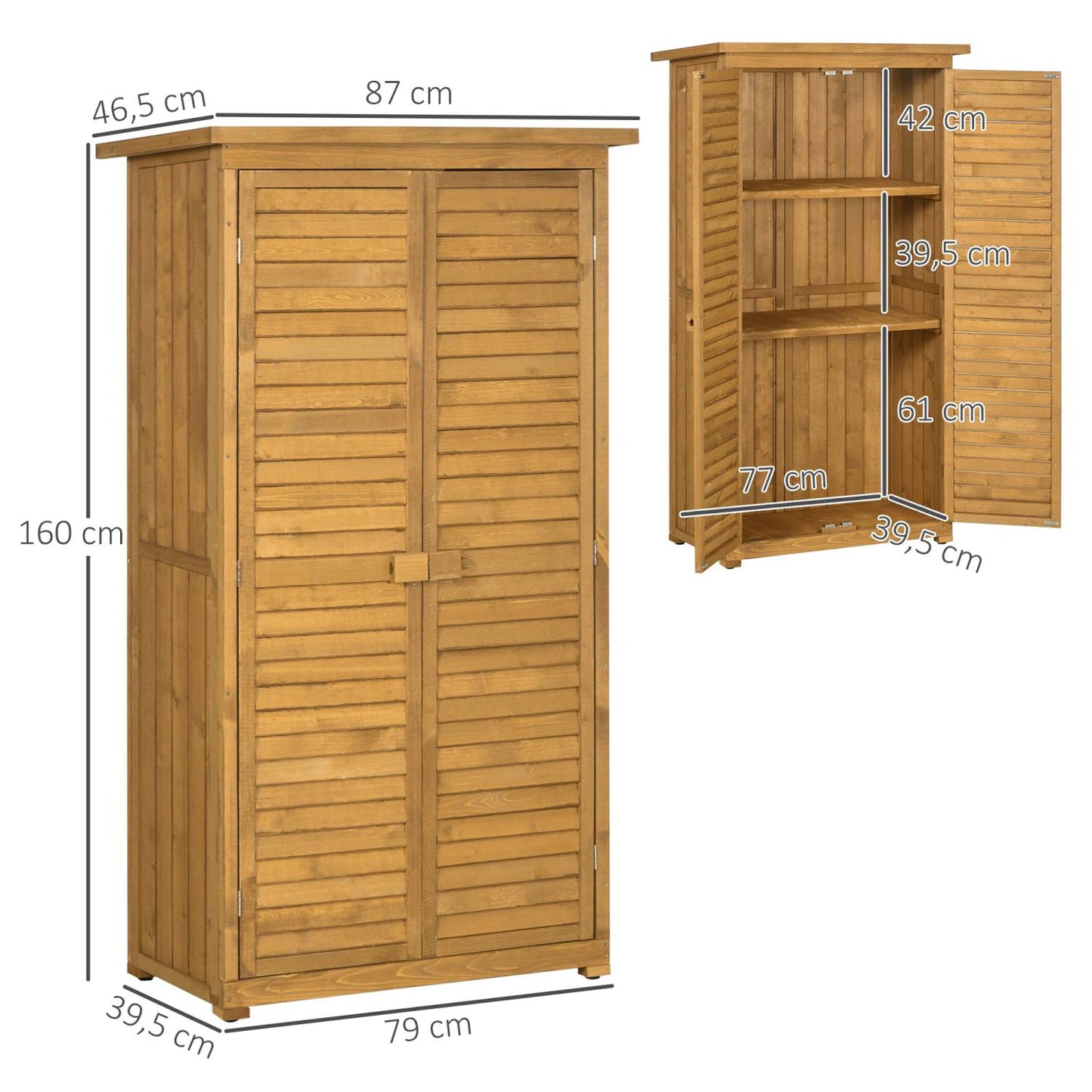 Outdoor schrank, Gartenschrank Holz, Terrassenschrank, Gerätehaus mit Pultdach, Bitumenpappe, Lamellentüren, Outsunny, 1