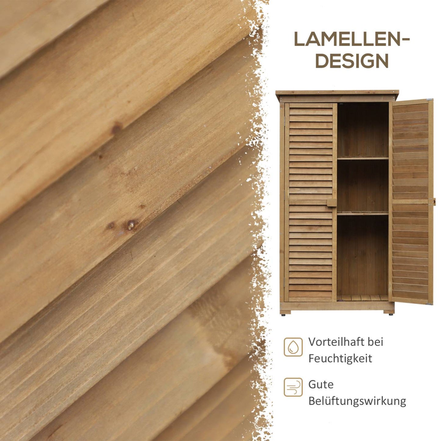 Outdoor schrank, Gartenschrank Holz, Terrassenschrank, Gerätehaus mit Pultdach, Bitumenpappe, Lamellentüren, Outsunny, 2