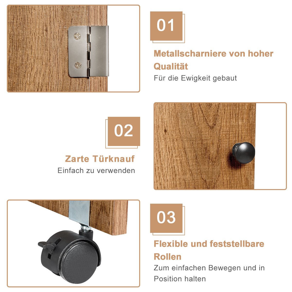PC tisch, Bürotisch, Computer schreibtisch, Nähmaschinentisch Zusammenklappbarer Nähtisch mit Ablagefächern, Natur, Costway, 7