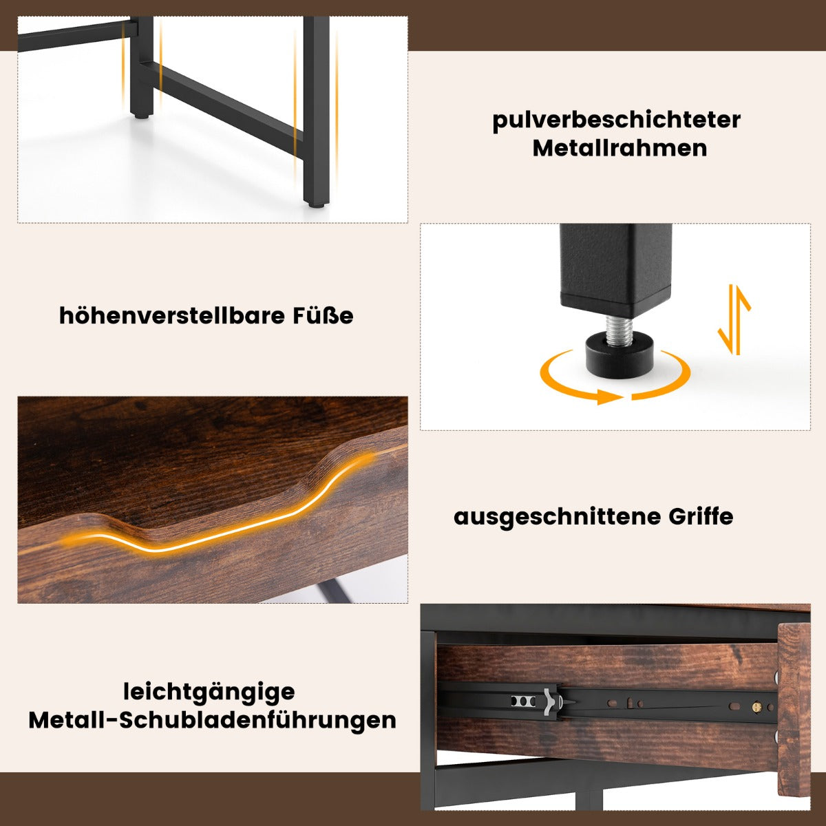 PC Tisch, Computertisch, PC Schreibtisch, Computer Schreibtisch, Schreibtisch mit Schubladen, Costway, 4