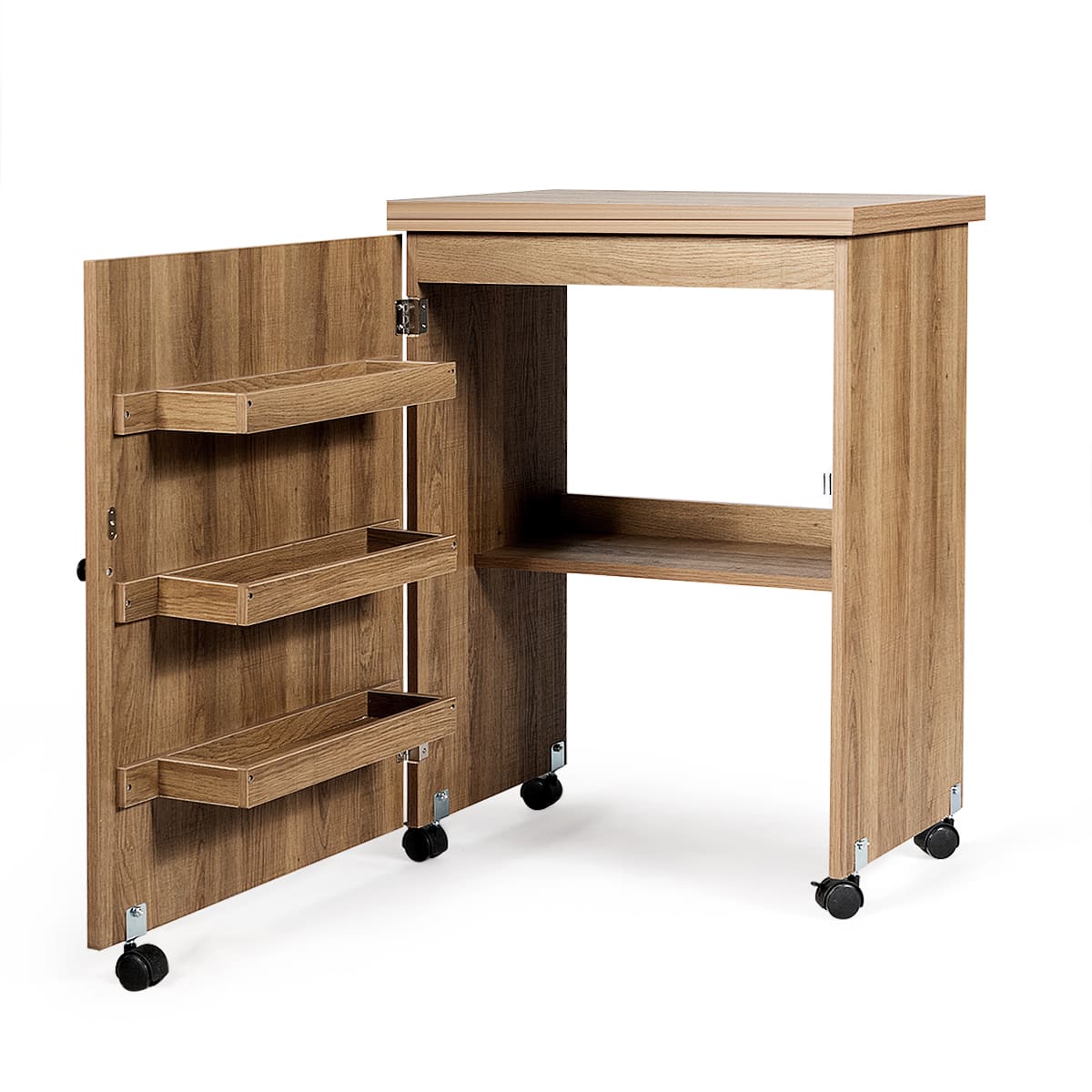 PC tisch, Bürotisch, Computer schreibtisch, Nähmaschinentisch Zusammenklappbarer Nähtisch mit Ablagefächern, Natur, Costway, 3