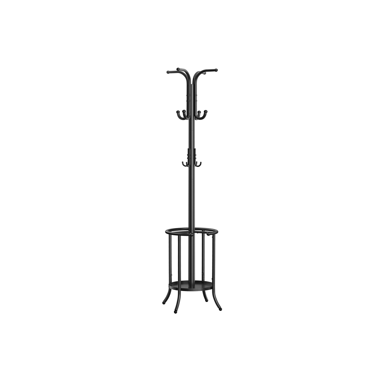 Garderobenständer mit Regenschirmständer, Garderobe Flur, Jackenständer, 12 Haken, Kleiderständer Metall, Schwarz, SONGMICS, 2
