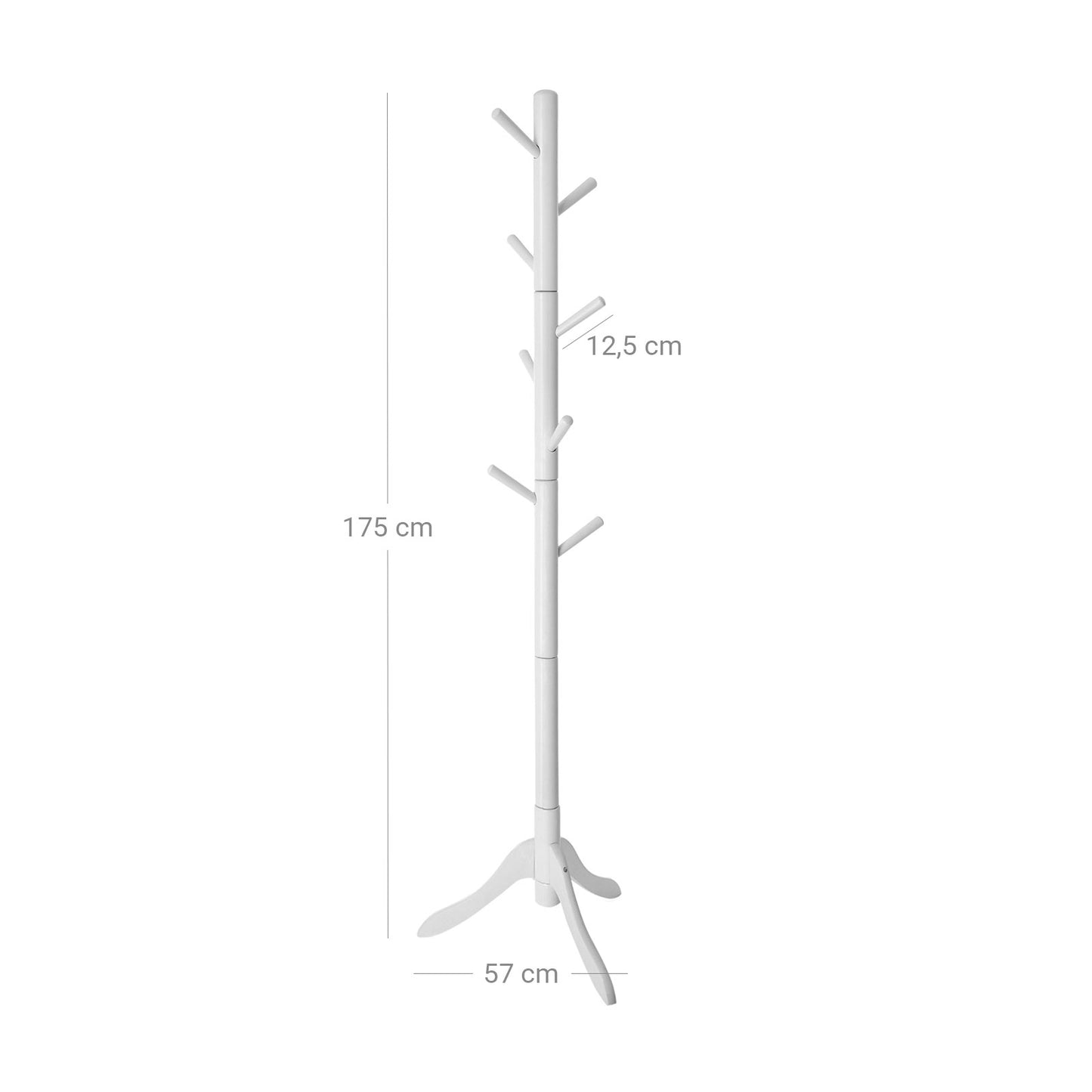 Garderobe Holz, Garderobe flur, Garderobenständer, Kleiderständer, Massivholz, 8 Haken, 3 verstellbare Höhen, weiß, VASAGLE, 7