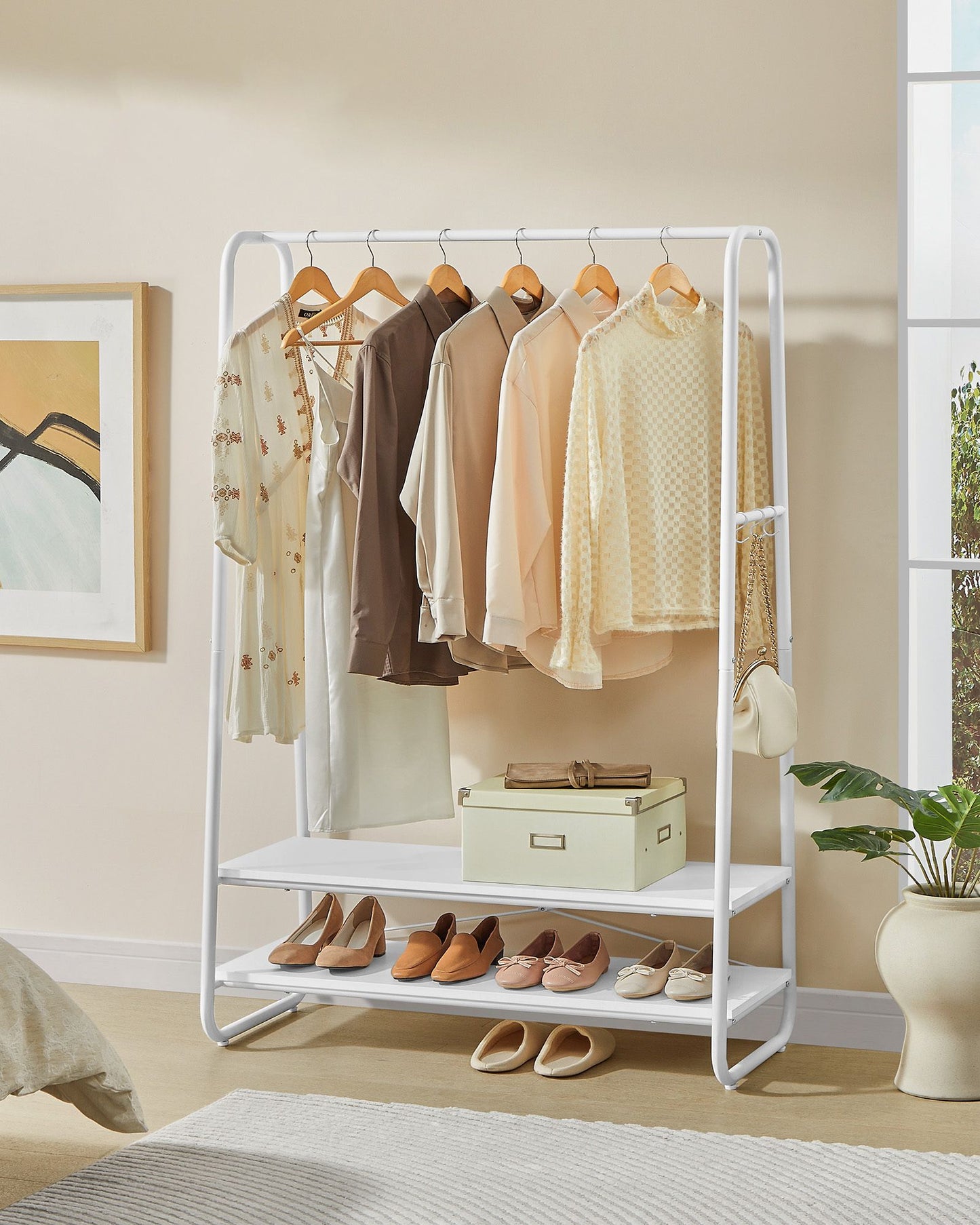 Schwerlast Kleiderständer, bis 190 kg belastbar, Kleiderständer Stabil, Garderobenständer, Garderobe, mit 2 Ablagen, weiß, VASAGLE, 3