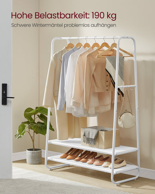 Schwerlast Kleiderständer, bis 190 kg belastbar, Kleiderständer Stabil, Garderobenständer, Garderobe, mit 2 Ablagen, weiß, VASAGLE, 4