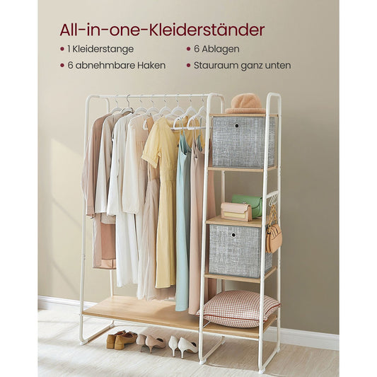 Kleiderständer, Garderobenständer, 45x120x160 cm Garderobe, Schuhablage, offener Kleiderschrank, 6 Haken , weiß, VASAGLE, 4